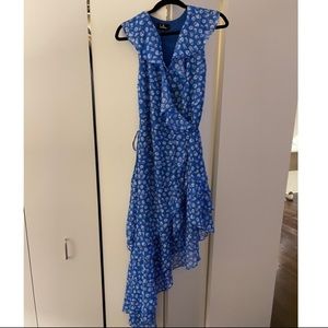 Lulus Blue Floral Ruffle Wrap Dress